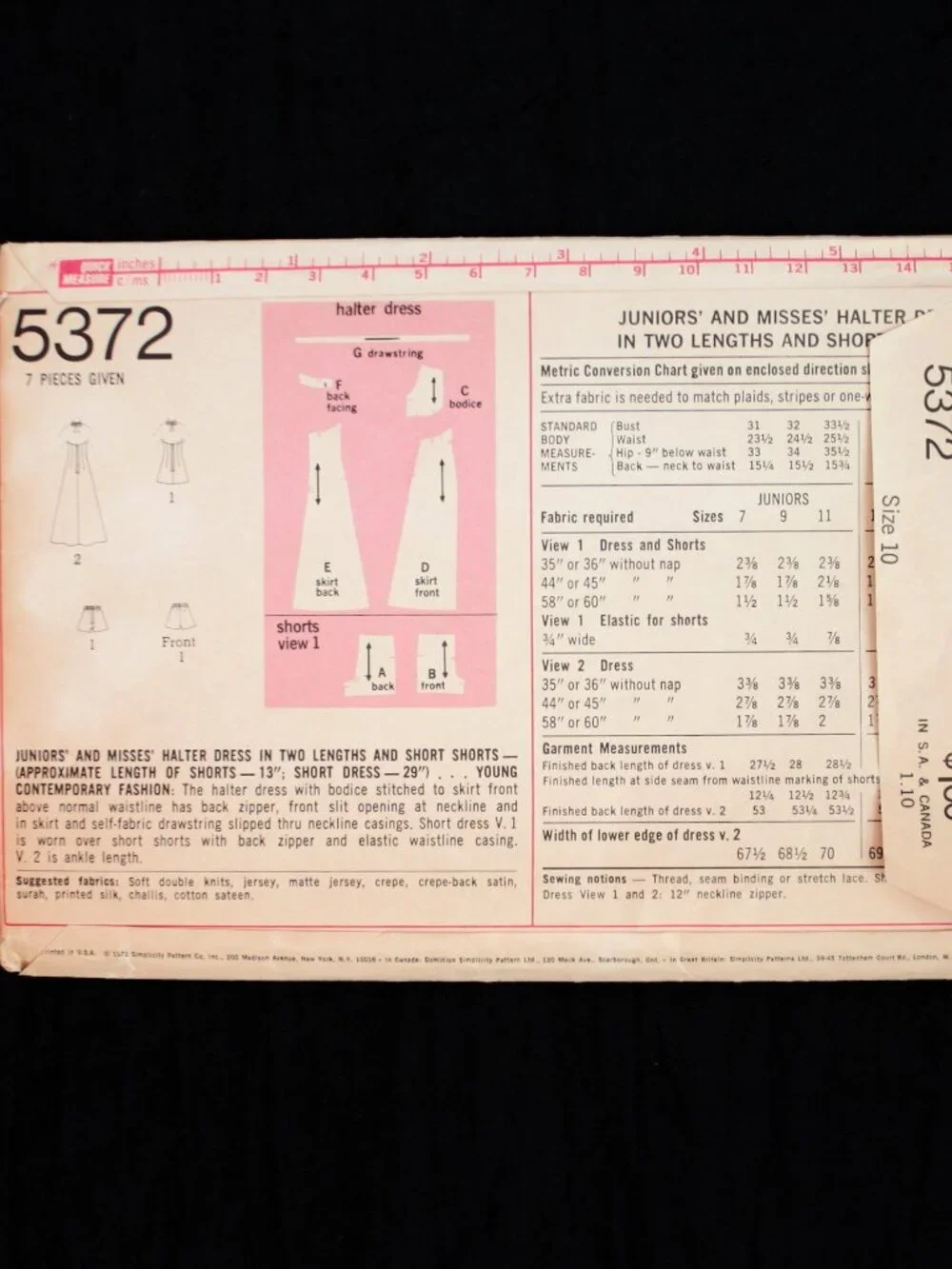 VTG Halter Dress & Short Shorts Simplicity XS Sewing Pattern #5372 CUT B32.5